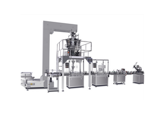 顆粒物料自動理瓶灌裝旋蓋鋁箔封口貼標生產線